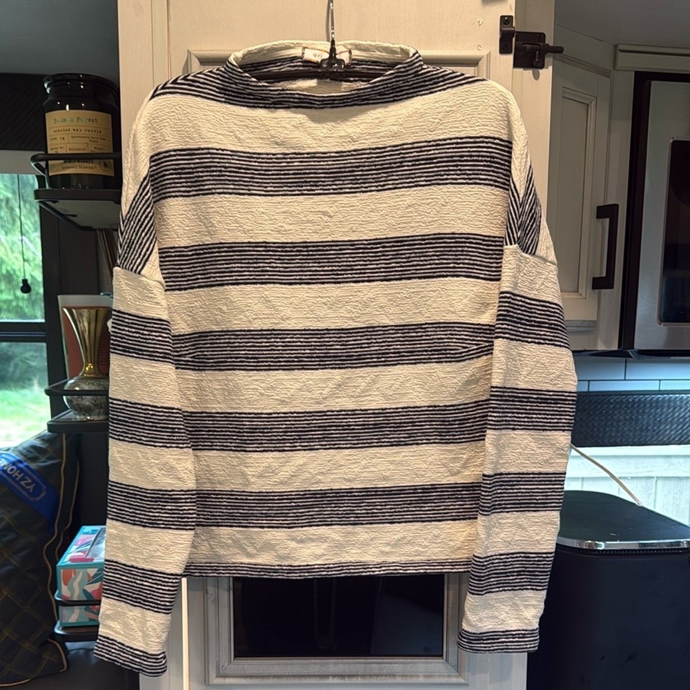 Eri+Ali Striped blue and White womens cotton Sweater medium at Anthropologie